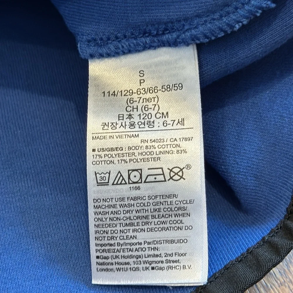 Gap Fit Boys Zip Up Hoodie Blue and Black Size Small